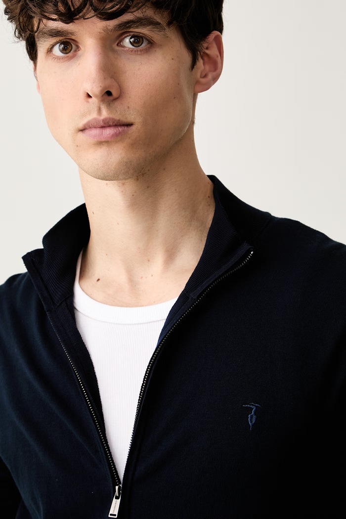 Trussardi sweter rozpinany męski z wiskozą granatowy M0188000085N