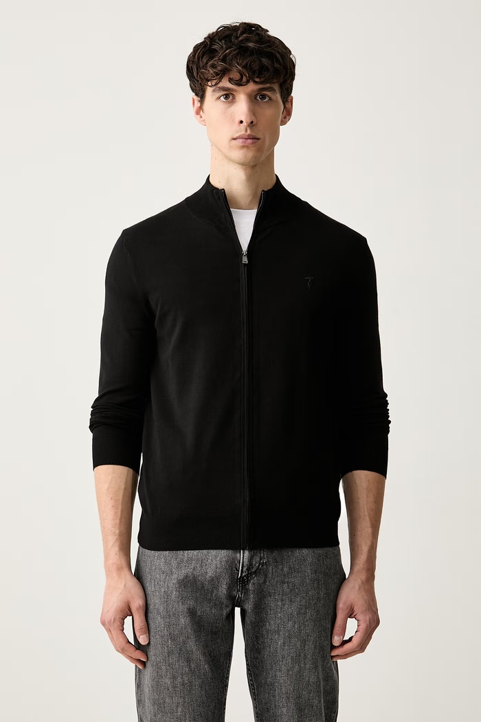 Trussardi sweter rozpinany męski z wiskozą czarny M0188000085N