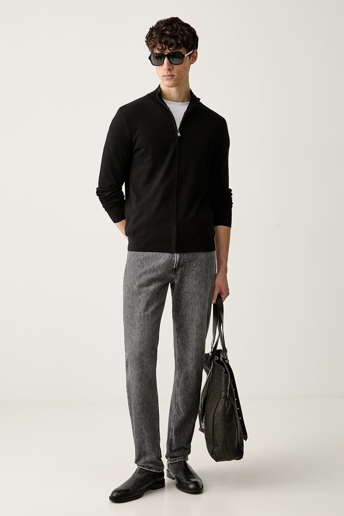 Trussardi sweter rozpinany męski z wiskozą M0188000085N czarny AW26