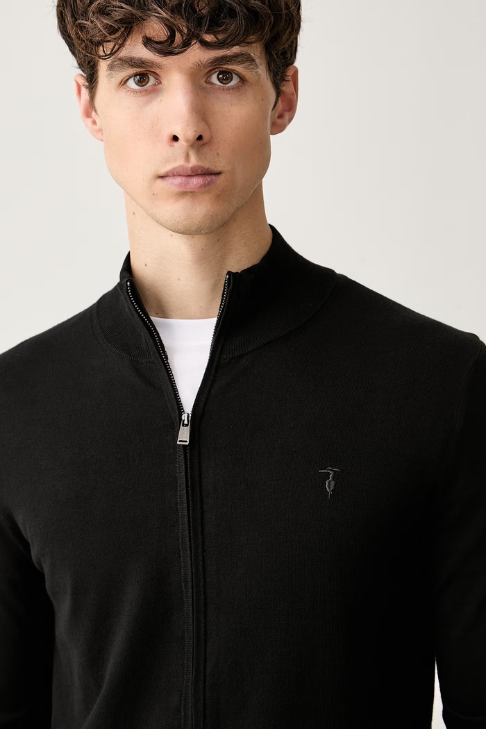 Trussardi sweter rozpinany męski z wiskozą czarny M0188000085N