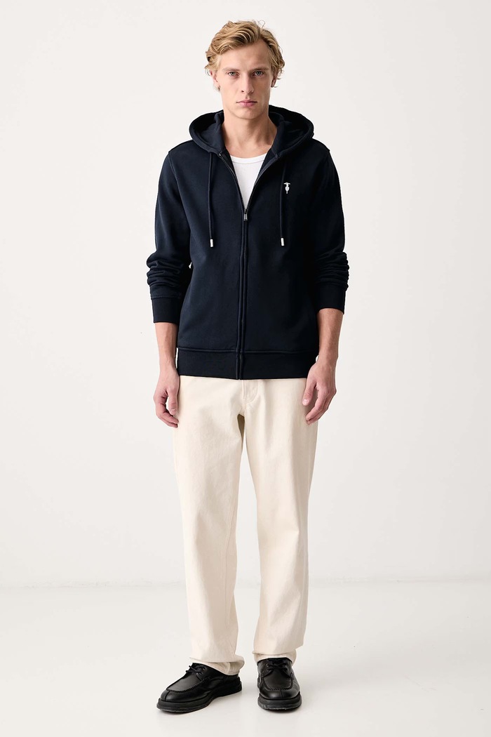 Trussardi Bluza rozpinana z kapturem męska bawełniana G8508000256N granatowy AW26