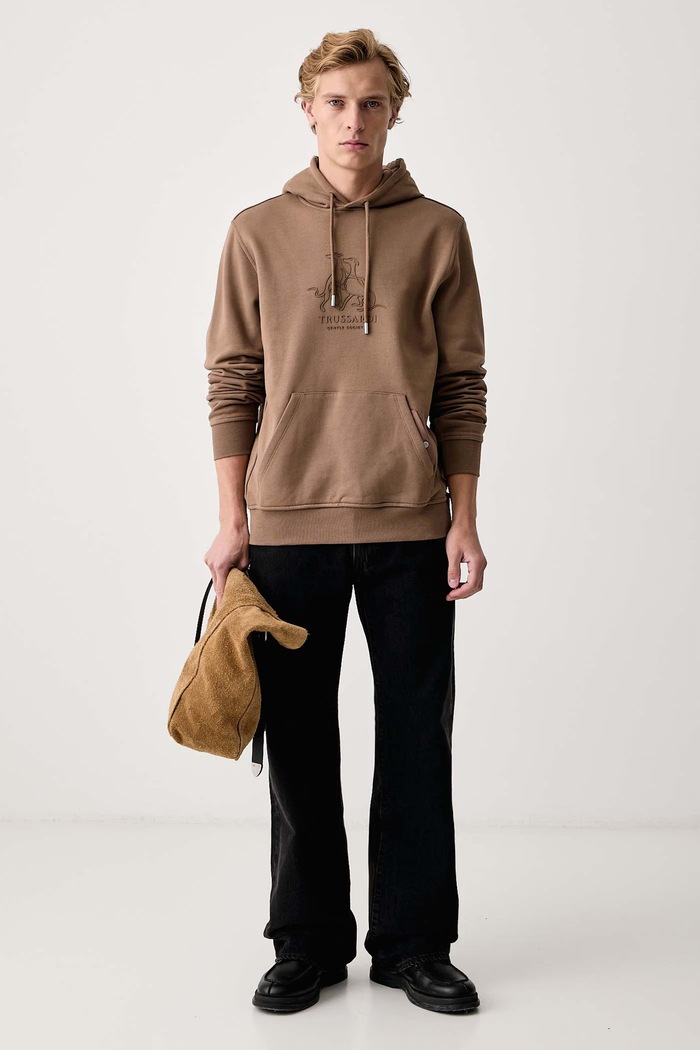 Trussardi Bluza z kapturem męska bawełniana G8518000261N brązowy AW26