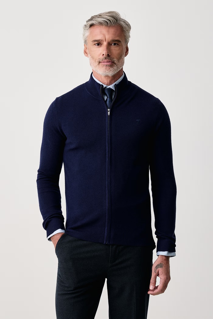 Trussardi Sweter rozpinany męski wełniany granatowy M0238000025N