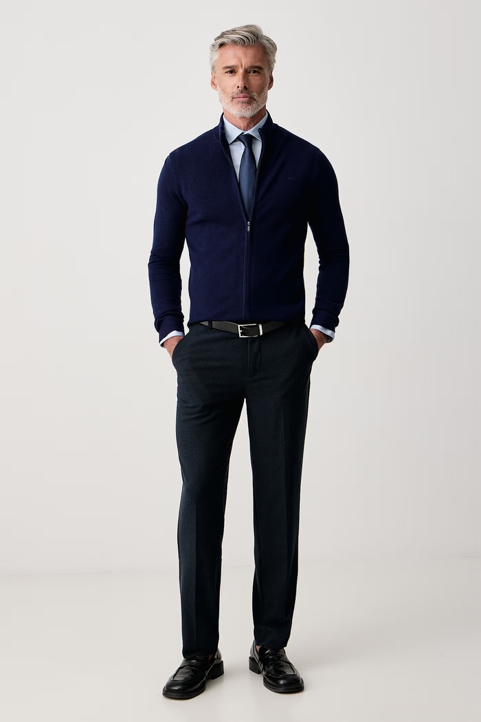 Trussardi Sweter rozpinany męski wełniany M0238000025N granatowy AW26