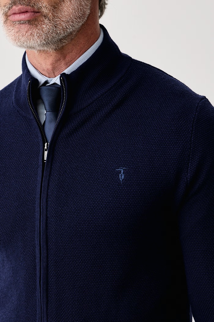 Sweter rozpinany męski wełniany Trussardi M0238000025N granatowy