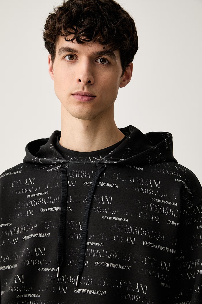 Emporio Armani bluza z kapturem męska z bawełną czarny EM006861.AF10013
