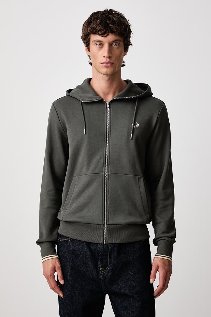 Fred Perry Bluza rozpinana z kapturem męska bawełniana zielony J7536.U98