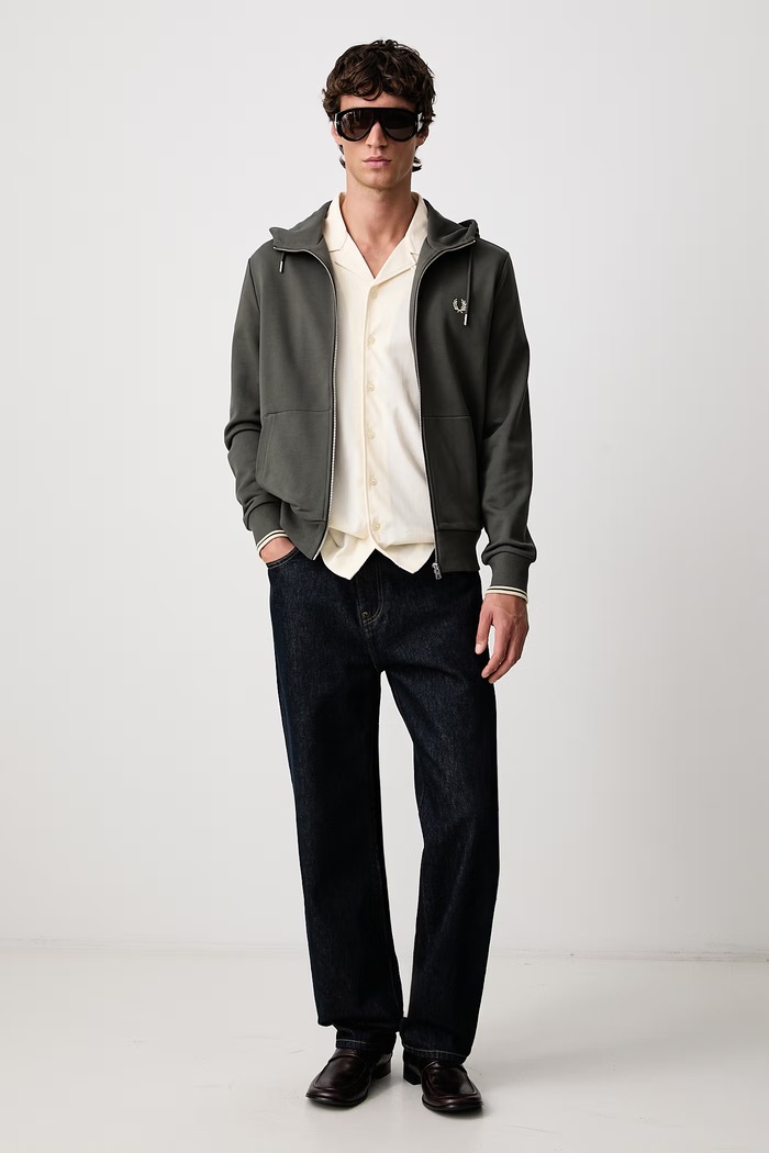 Fred Perry Bluza rozpinana z kapturem męska bawełniana J7536.U98 zielony AW26