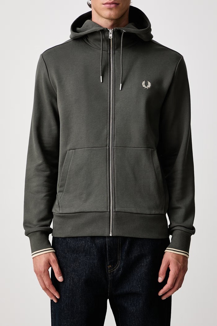Bluza rozpinana z kapturem męska bawełniana Fred Perry zielony J7536.U98
