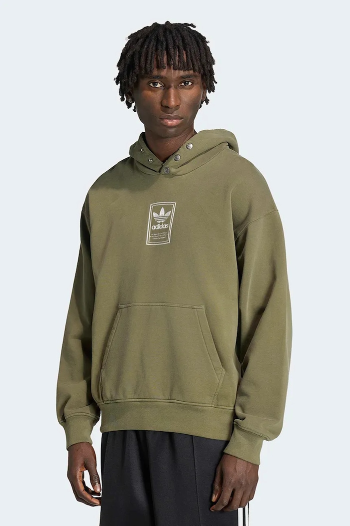 adidas Originals Dukserica sa kapuljačom za muškarce od pamuka Elevated GFX zelena KW4403