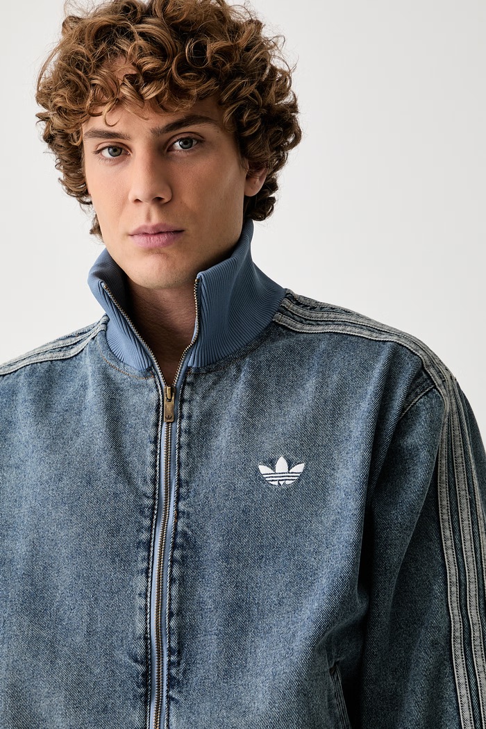 adidas Originals dukserica na zakopčavanje za muškarce traper Firebird Adicolor Denim plava KS4970.