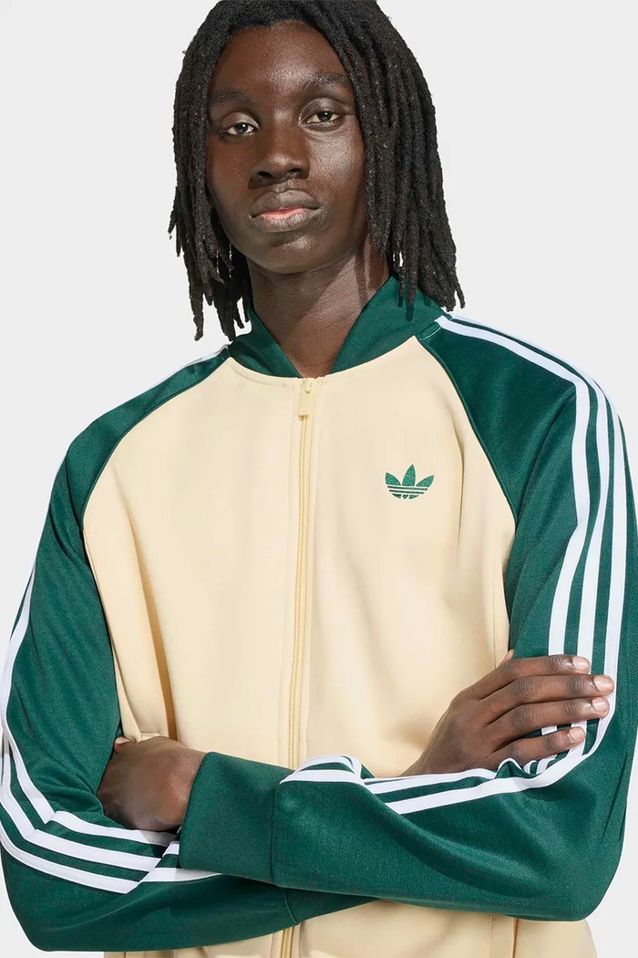 Dukserica na zakopčavanje za muškarce s pamukom adidas Originals bež KT5038