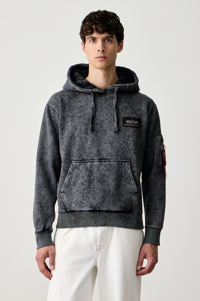 Alpha Industries Μπλούζα με κουκούλα ανδρική με βαμβάκι Backprint Vintage γκρί 178318V