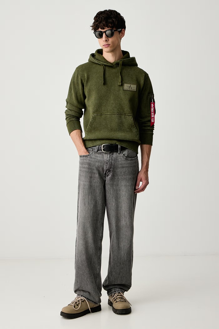 Alpha Industries Μπλούζα με κουκούλα ανδρική με βαμβάκι Backprint Vintage 178318V πράσινο AW26