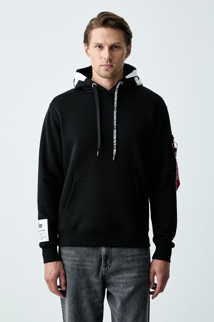 Alpha Industries μπλούζα με κουκούλα ανδρική με βαμβάκι μαύρο 126803