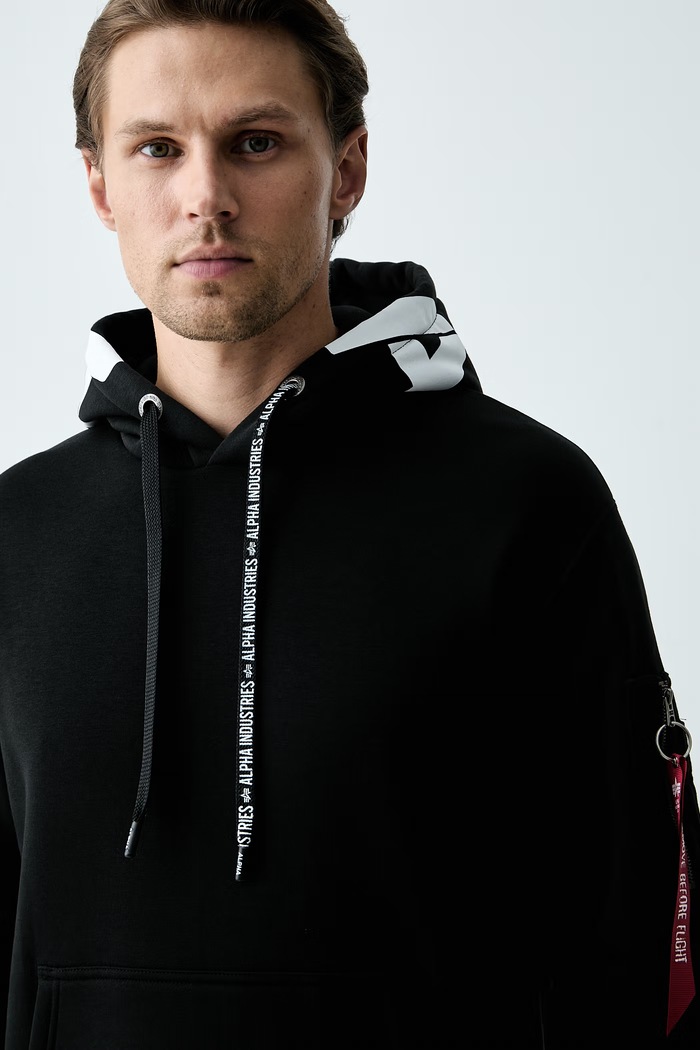 Alpha Industries μπλούζα με κουκούλα ανδρική με βαμβάκι μαύρο 126803