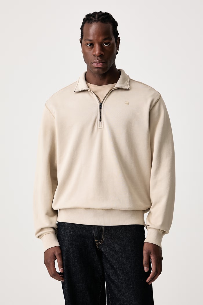 G-Star Bluza męska bawełniana Unit washed half zip beżowy D30717.D969