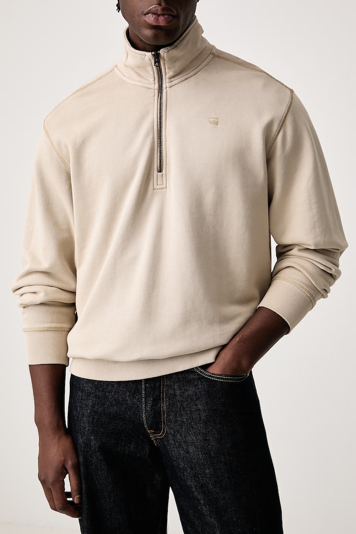 Bluza męska bawełniana Unit washed half zip G-Star D30717.D969 beżowy