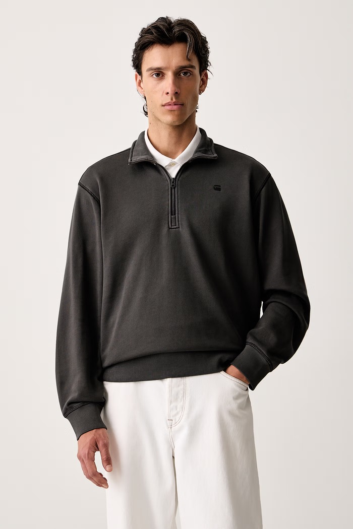 G-Star Суичър мъжки от памук Unit washed half zip сив D30717.D969