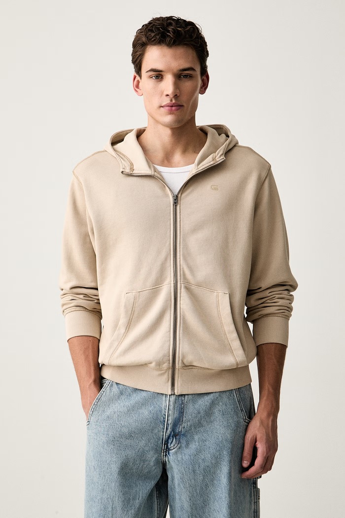 G-Star bluza rozpinana męska bawełniana Unit washed full zip hdd beżowy D30718.D969