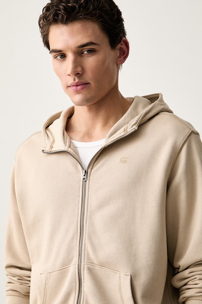 G-Star bluza rozpinana męska bawełniana Unit washed full zip hdd beżowy D30718.D969