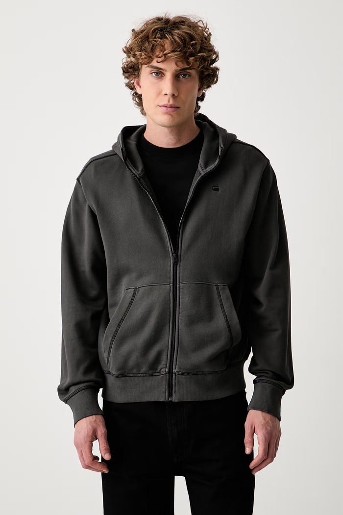 G-Star rozepínací mikina pánská bavlněná Unit washed full zip hdd šedá D30718.D969