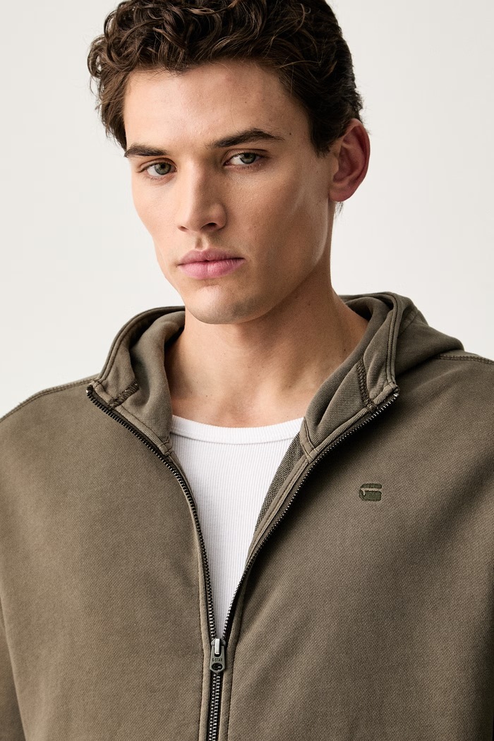 G-Star μπλούζα με κουμπιά ανδρική βαμβακερή Unit washed full zip hdd πράσινο D30718.D969