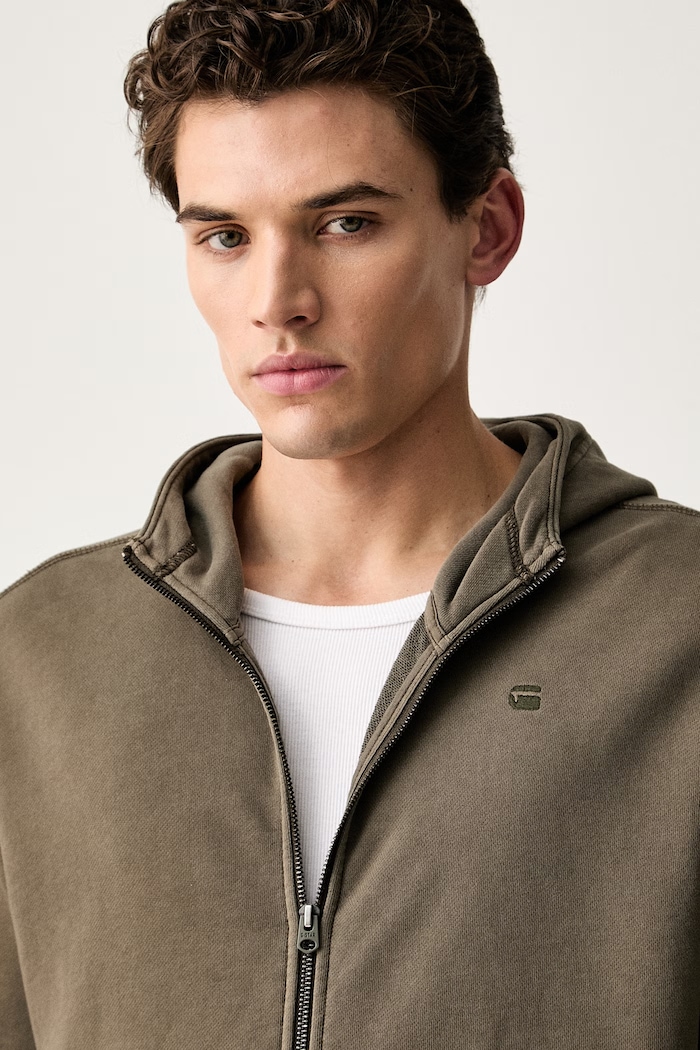 G-Star μπλούζα με κουμπιά ανδρική βαμβακερή Unit washed full zip hdd πράσινο D30718.D969