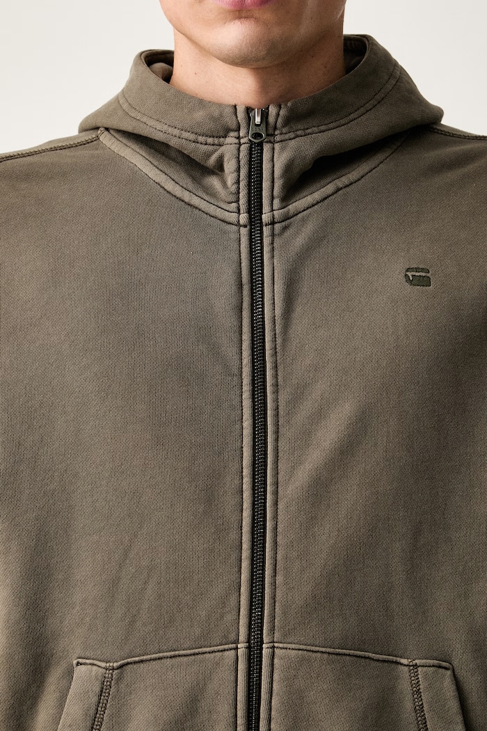G-Star μπλούζα με κουμπιά ανδρική βαμβακερή Unit washed full zip hdd D30718.D969 πράσινο