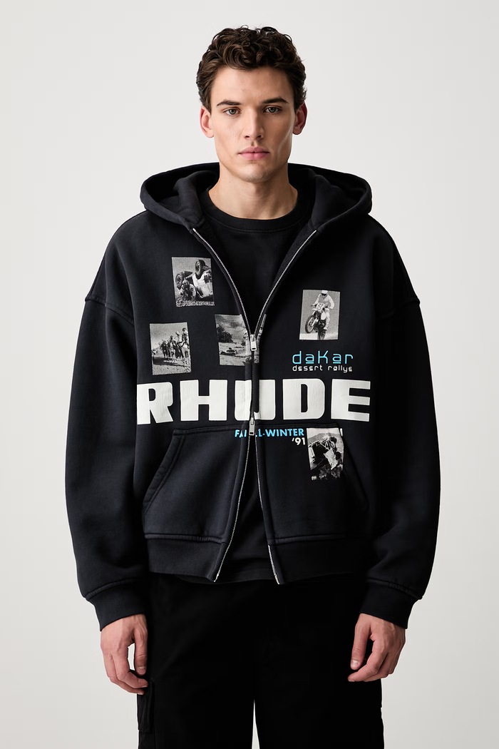 RHUDE bluza z kapturem bawełniana męska czarny RHPF26HO15012