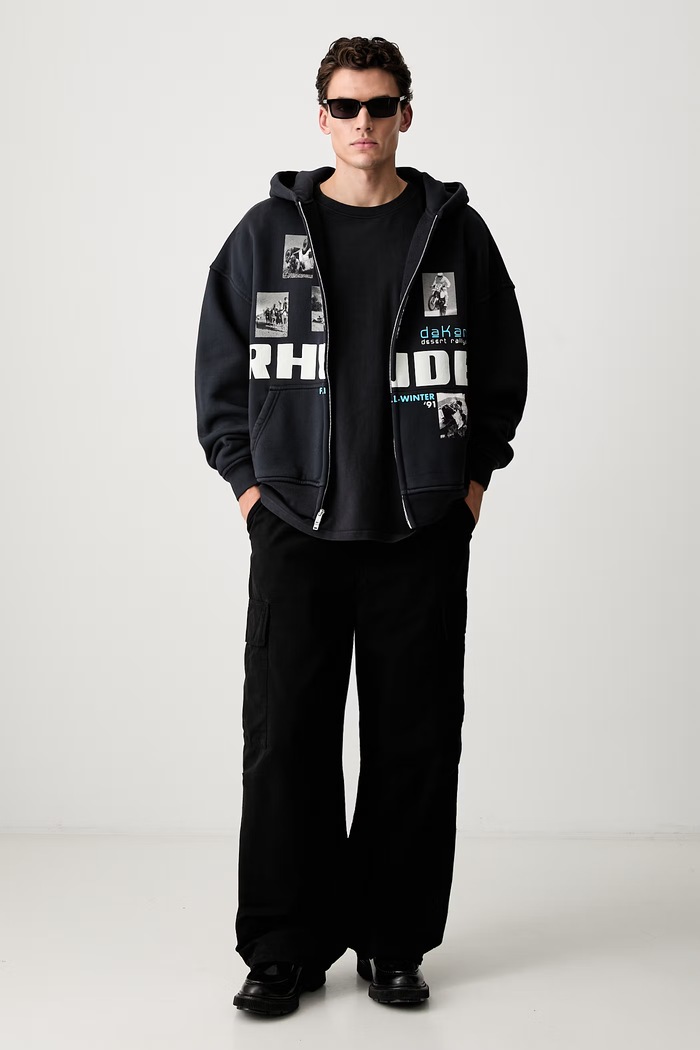 RHUDE bluza z kapturem bawełniana męska RHPF26HO15012 czarny AW26