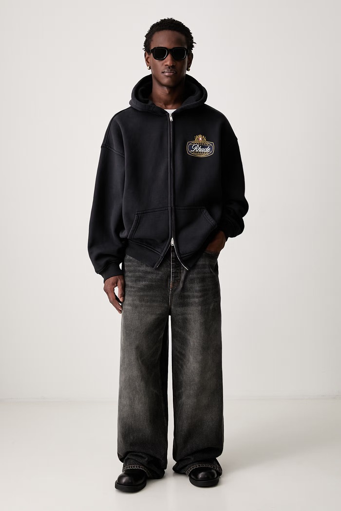 RHUDE bluza rozpinana z kapturem bawełniana męska RHPF26HO14012 czarny AW26