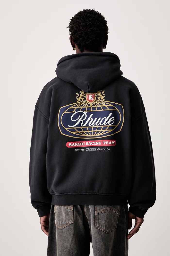 Odzież RHUDE bluza rozpinana z kapturem bawełniana męska RHPF26HO14012 czarny