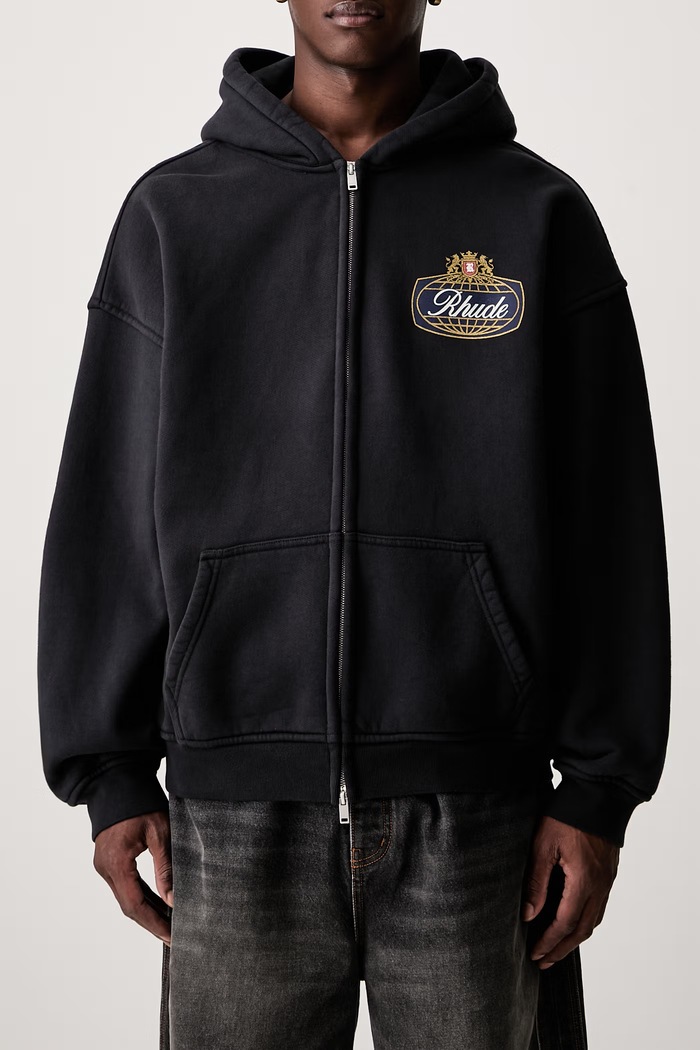 RHUDE bluza rozpinana z kapturem bawełniana męska RHPF26HO14012 czarny