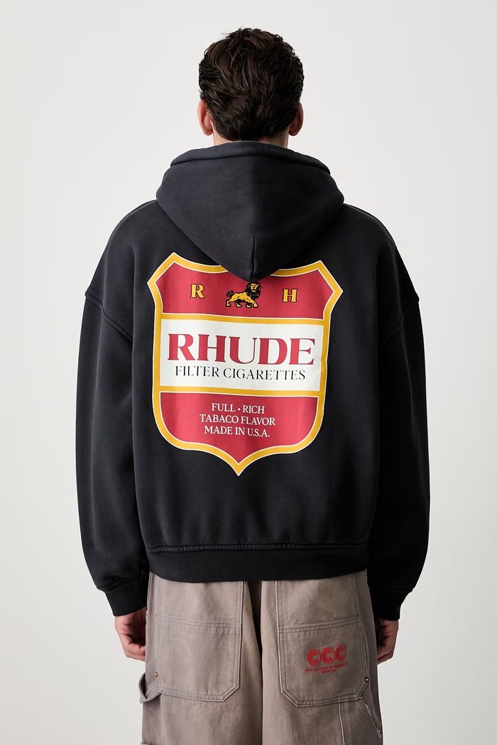 RHUDE суичър с цип и качулка от памук мъжки черен RHPF26HO13012