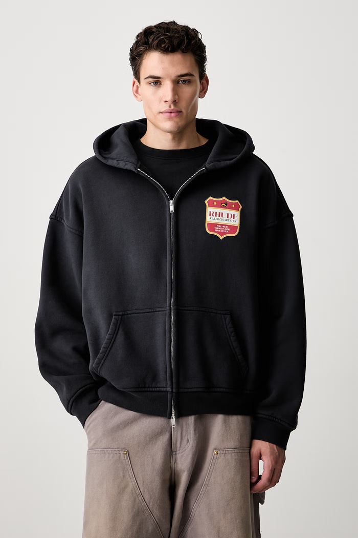 Дрехи RHUDE суичър с цип и качулка от памук мъжки RHPF26HO13012 черен