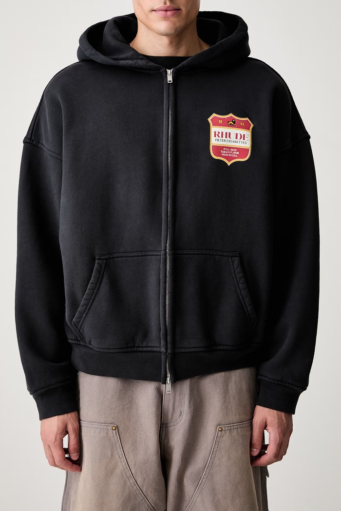 RHUDE суичър с цип и качулка от памук мъжки RHPF26HO13012 черен
