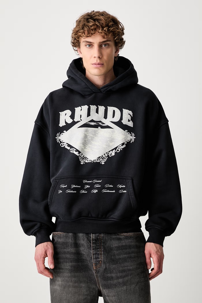 RHUDE кофта з капюшоном бавовняна чоловіча темно-синій RHPF26HO08012