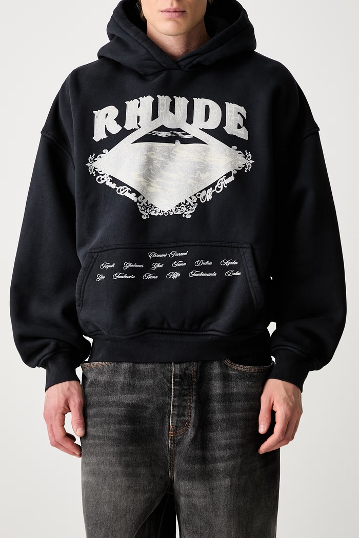RHUDE кофта з капюшоном бавовняна чоловіча темно-синій RHPF26HO08012