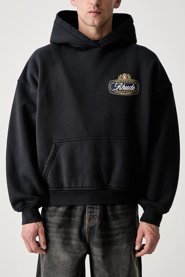RHUDE bluza z kapturem bawełniana męska czarny RHPF26HO02012