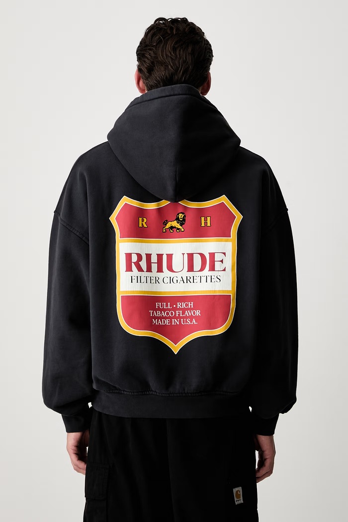 RHUDE bluza z kapturem bawełniana męska czarny RHPF26HO01012