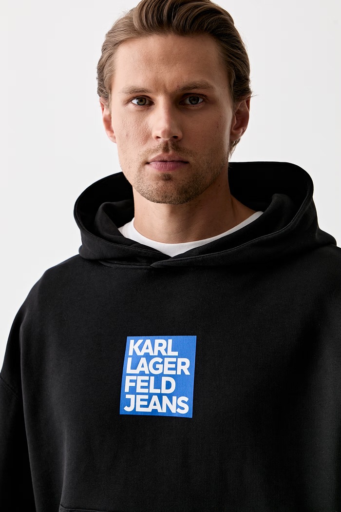 Karl Lagerfeld Jeans bluza z kapturem męska bawełniana czarny B3M20003
