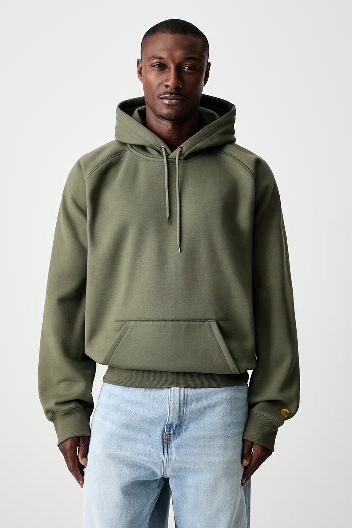 Carhartt WIP Hooded Chase bluza z kapturem męska z bawełną zielony I033661