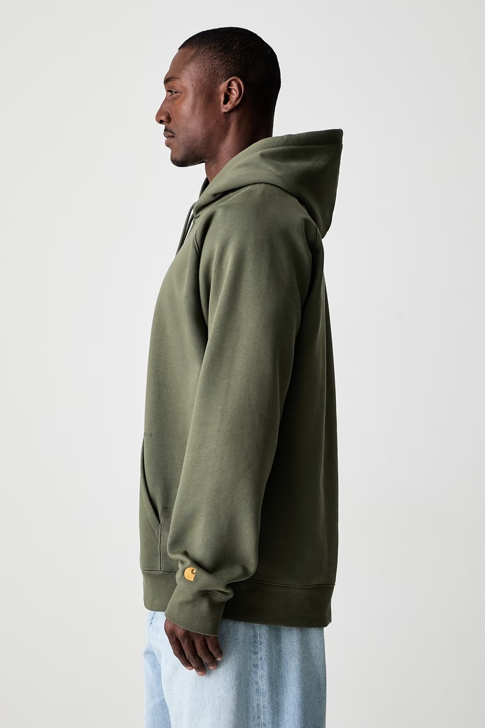 Carhartt WIP Hooded Chase bluza z kapturem męska z bawełną zielony I033661