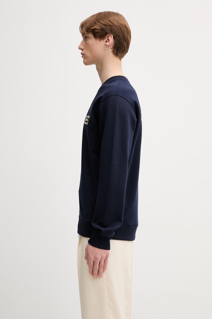 Drôle de Monsieur hanorac pentru bărbați din bumbac Vine Embroidered Slogan L.SW209.CO127 bleumarin AW26