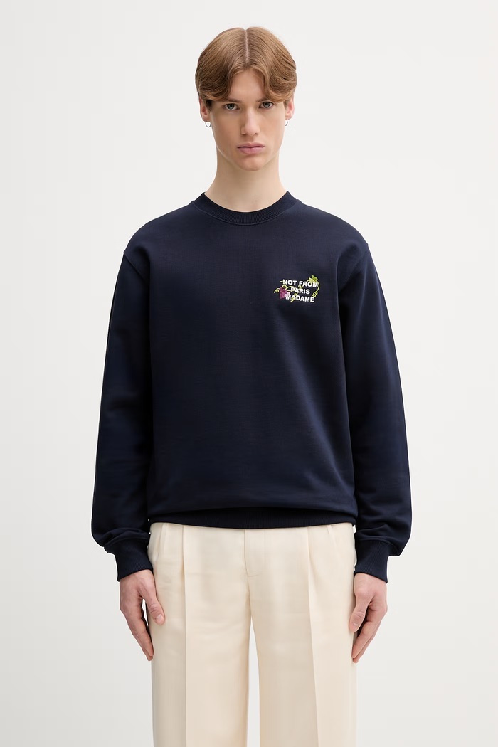 Oblečení Drôle de Monsieur Vine Embroidered Slogan mikina bavlněná pánská L.SW209.CO127 námořnická modř