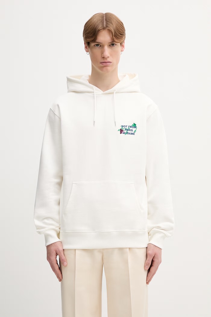 Oblečení Drôle de Monsieur Vine Embroidered Slogan mikina s kapucí bavlněná pánská L.HO208.CO127 béžová