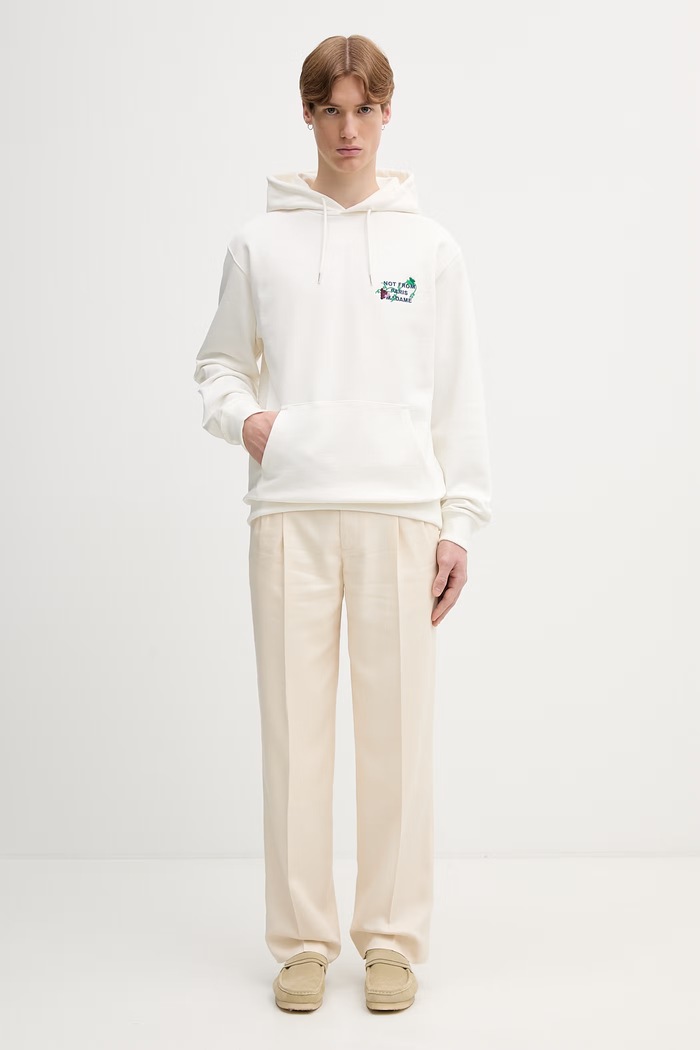 Drôle de Monsieur hanorac cu glugă pentru bărbați din bumbac Vine Embroidered Slogan L.HO208.CO127 bej