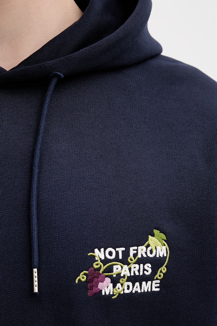 Drôle de Monsieur Vine Embroidered Slogan mikina s kapucí bavlněná pánská námořnická modř L.HO208.CO127