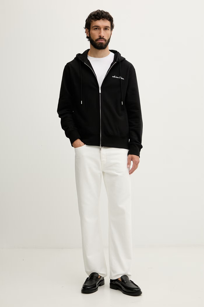 Calvin Klein Jeans mikina na zips s kapucňou pánska s bavlnou LV04RG262G čierna AW26